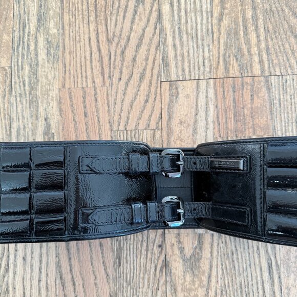 AUTHENTIC UNIQUE BURBERRY BLACK LEATHER WIDE FASHION BELT 36 90 - Picture 3 of 9